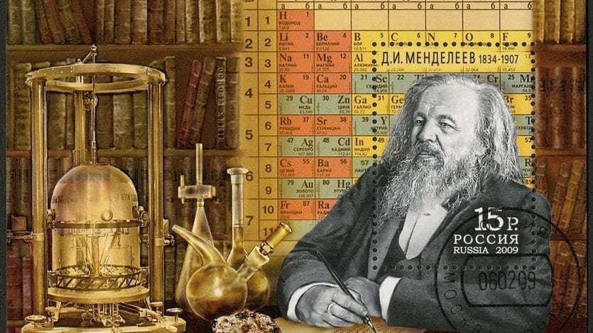 Sello postal en honor a Dmitri Mendeleev, Rusia 2009