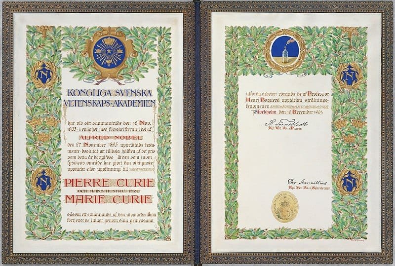 Diploma premio Nobel Curie