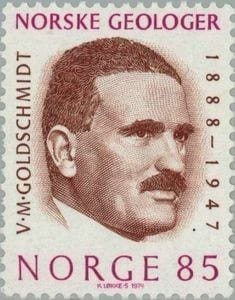 Sello postal de Noruega emitido en honor a Victor Goldschmidt (1974)