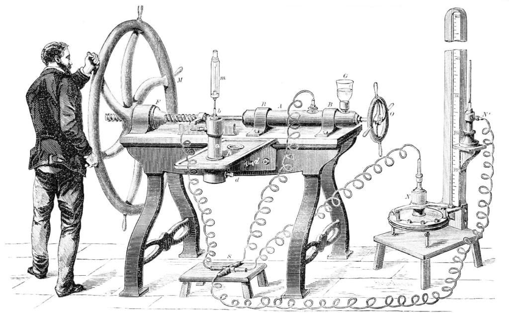 Dispositivo de licuefacción de gas inventado por Louis Paul Cailletet, en 1877.