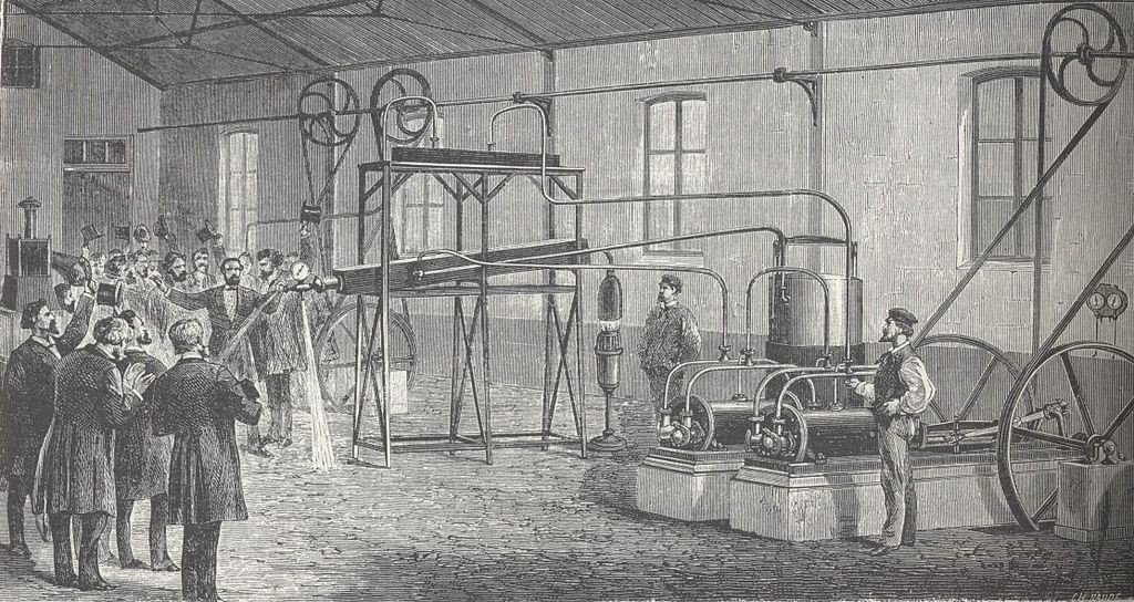 Dibujo del licuefactor de Pictet en una demostración