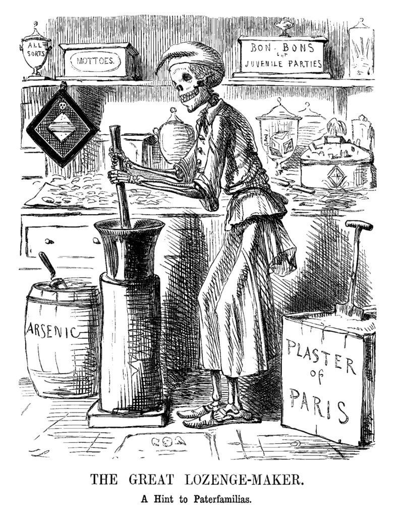 "El gran fabricante de pastillas", John Leech, 1858.
