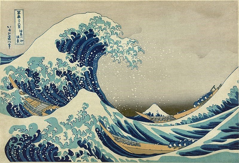 La Gran Ola de Kanagawa por Hokusai, una famosa obra de arte que utiliza ampliamente el azul de Prusia.