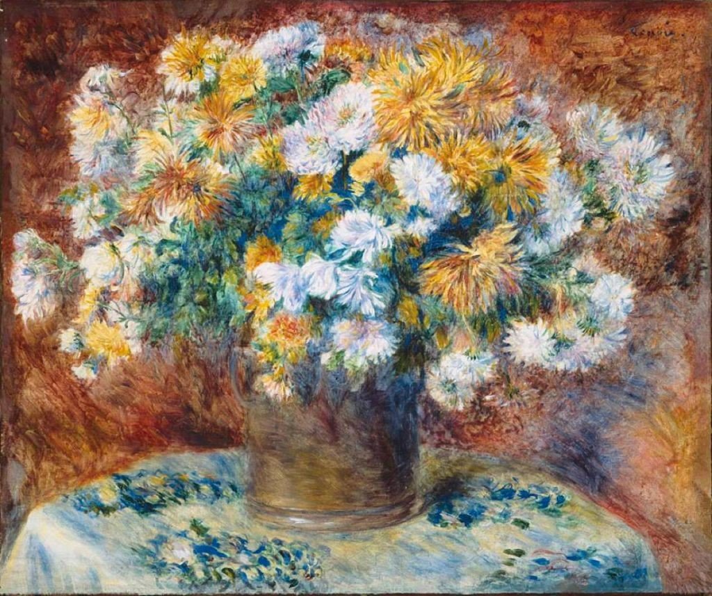 Renoir (1841-1919), Crisantemos (1881-82), óleo sobre lienzo. En esta pieza se empleo malaquita para el color verde