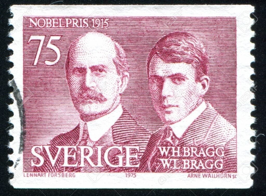 Sello postal Sueco en honor a los Bragg (1975)