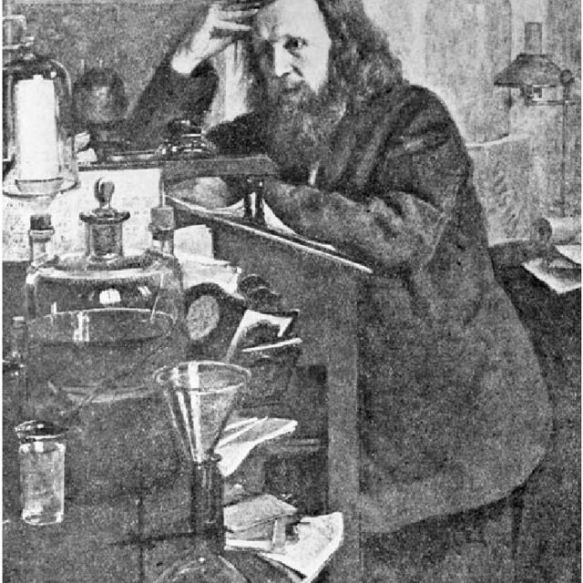 Dmitri Mendeleev en su laboratorio