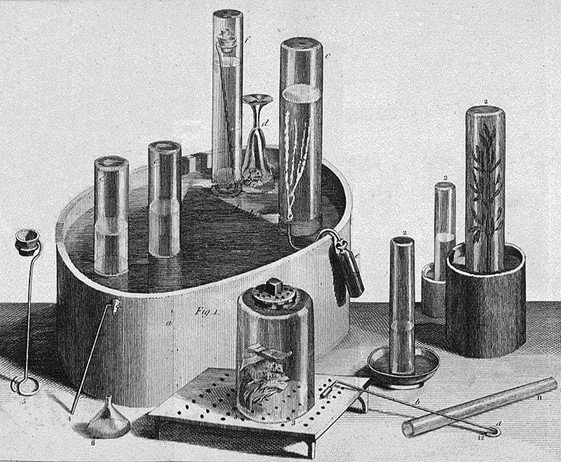 Equipo utilizado por Joseph Priestley en sus experimentos sobre los gases y la carbonatación del agua