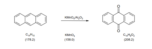 Reacción de la oxidación de antraceno a antraquinona en fase solida