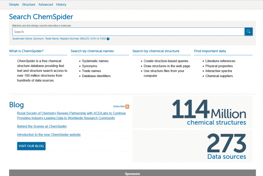 Pagina inicial de ChemSpider 