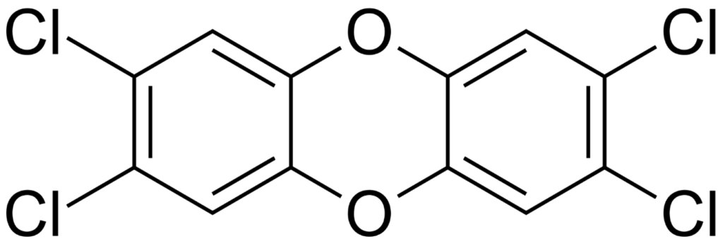 Estructura de la 2,3,7,8-tetraclorodibenzodioxina (TCDD)