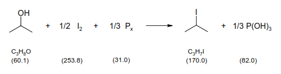 Esquema de síntesis de 2-yodopropano a partir de 2-propanol