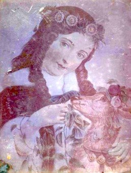Una fotografía Hillotipo de alrededor de 1850 de un grabado en color. Aunque durante mucho tiempo se creyó que se trataba de un completo fraude, pruebas recientes han demostrado que el proceso de Levi Hill sí reproducía algunos colores fotográficamente, pero también que muchos ejemplares habían sido "endulzados" mediante la adición de colores aplicados a mano.